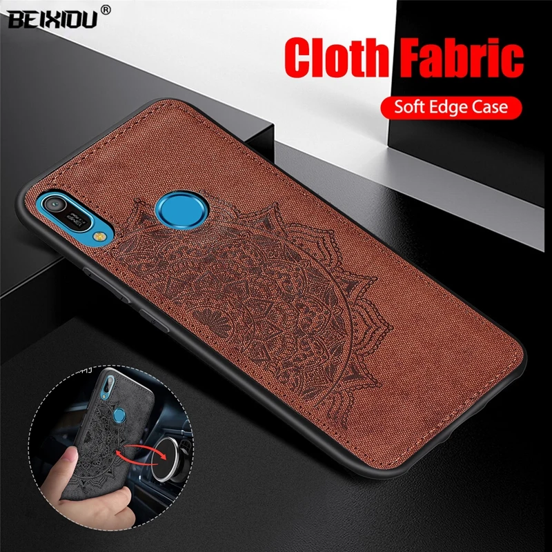

3D Texture Cloth Phone Case For Huawei Y6 2019 Covers Fabric Soft TPU Silicone Case for Huawei Y6 Prime 2019 Back Cover 6.09"
