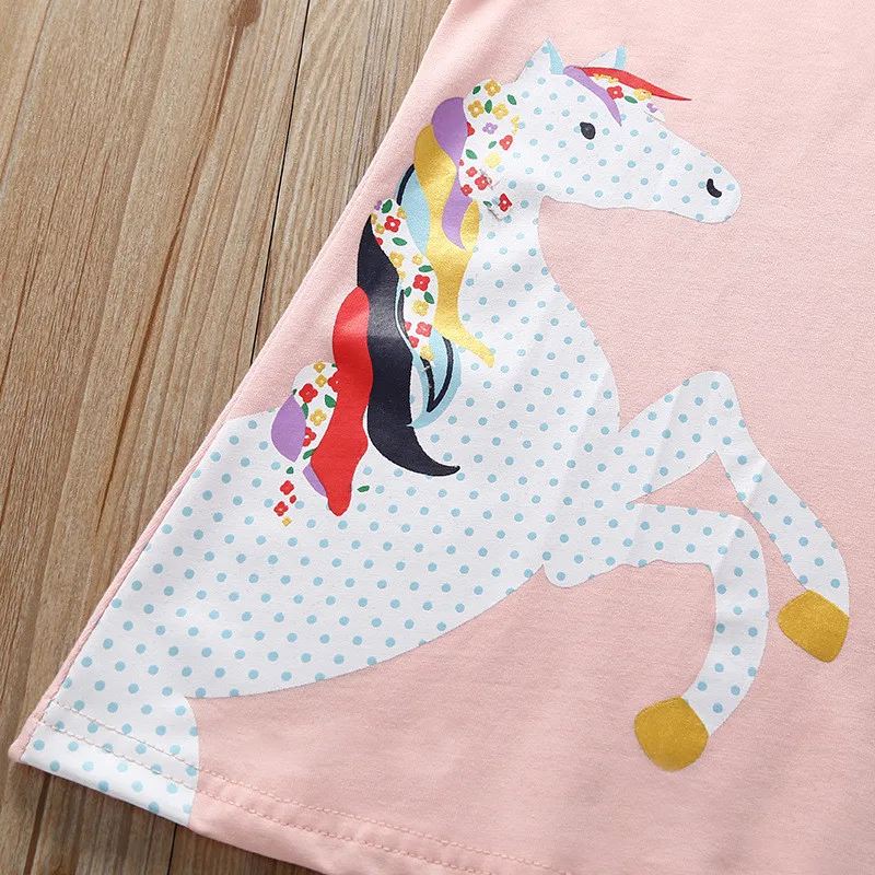 INS Girls Cute Pony Long Style T-Shirt Dress Cotton Short Sleeve Summer Children's Dresses02