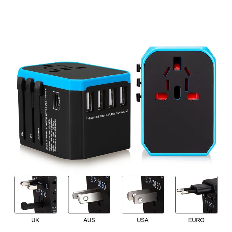 Hyleton  travel Adapter universal AC Power adapter 4 USB Charger adaptor Electric Plug Socket Converter for xiaomi/iphone phones