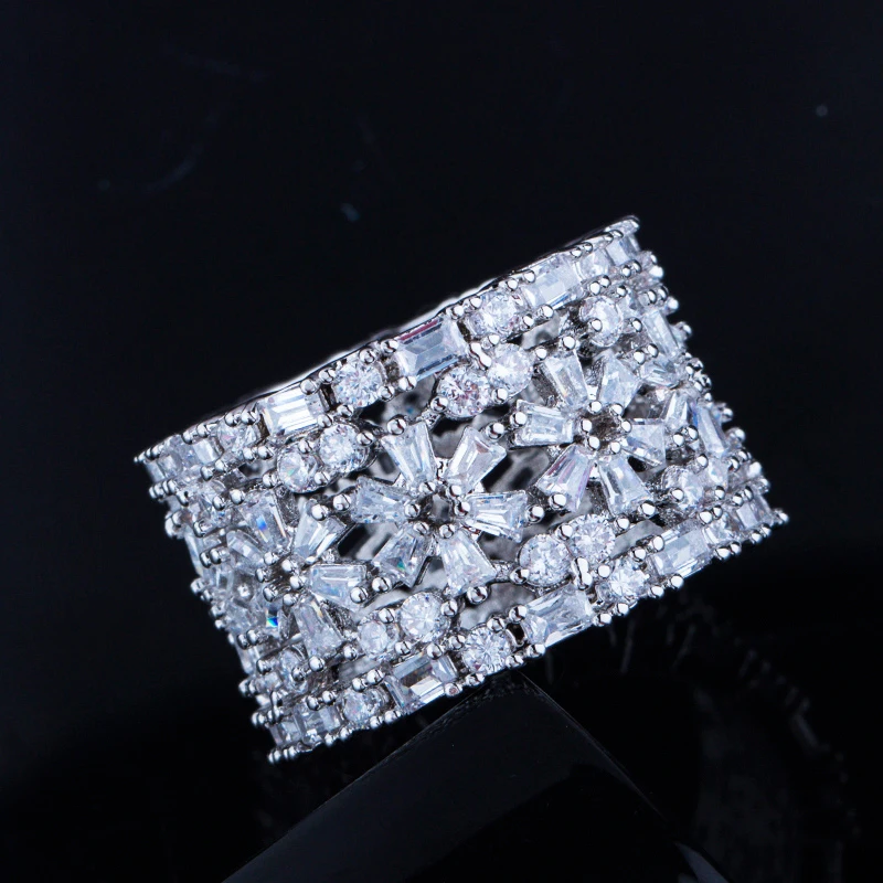 BeaQueen Роскошные брендовые великолепные кольца с цветами из кубического циркония, большие Широкие Свадебные кольца для помолвки, женские вечерние украшения R058
