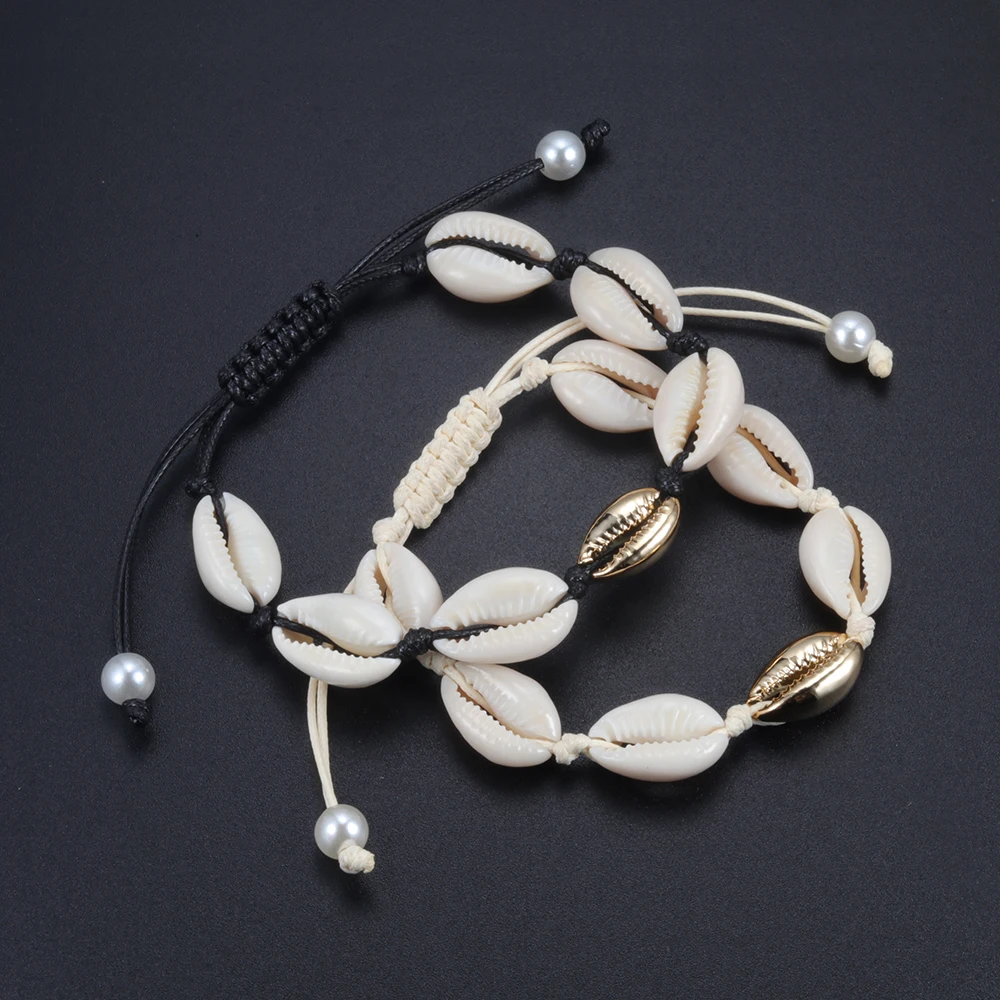 

Summer Jewelry Women Shells Bracelets Rope Gold Silver Natural Sea Shell Knit Bracelet Bangle Adjustable Beach Armband Girl Gift
