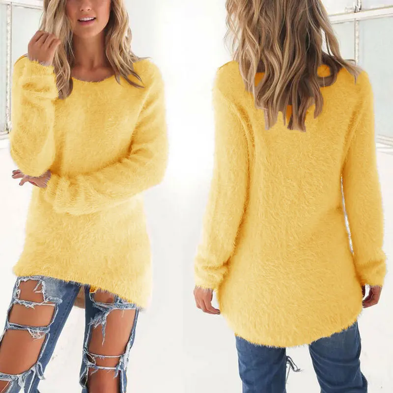

Spring Autumn Sweater Women Loose Long Sleeve Solid Warm Pullovers Tops KNG88