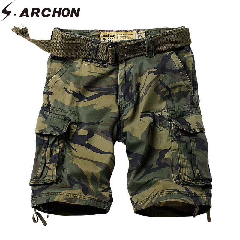 Billige S. ARCHON Military Style Camo Kurze Baumwolle Taktische Armee Arbeit Cargo Short Casual Multi tasche Shorts Männlichen Plus Größe 29  42