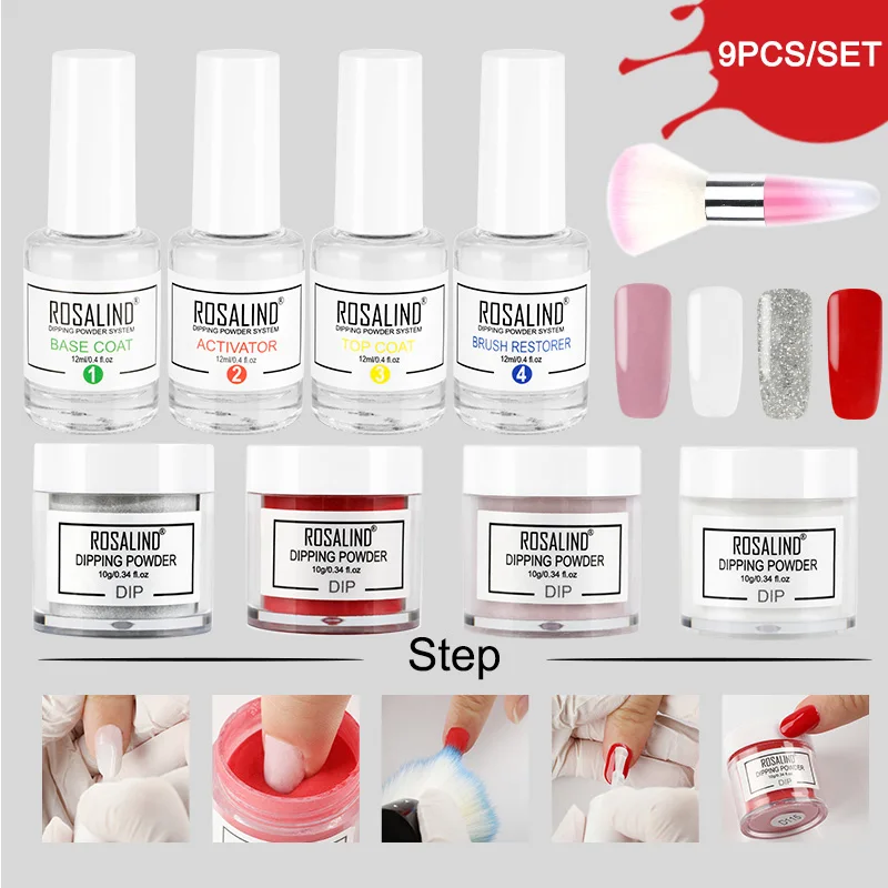 Great buy Price of  ROSALIND Dipping Powder Glitter Natural Dry Chrome Pigment Nail Art Dust Holographic Powder Set For