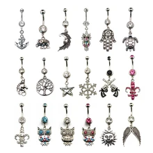 1Piece Steel Belly Button Ring Crystal Gem Gold Flower Elephant Logos Navel Piercing Rings For Sexy