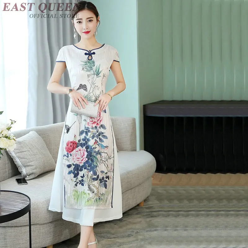

New Arrival 2019 Summer Aodai Vietnam Traditional Dress Cheongsam Dress Chinese Style Qipao Vietnam Clothing Ao Dai Dress TA1753