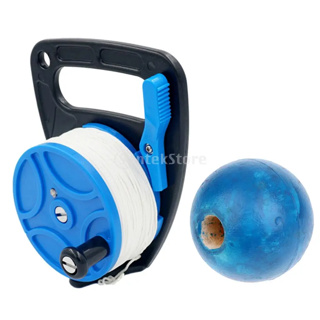 Underwater Scuba Diving Dive Wreck and Cave Reel with 272ft White Line & Thumb Stopper + Safety Rope Float Ball