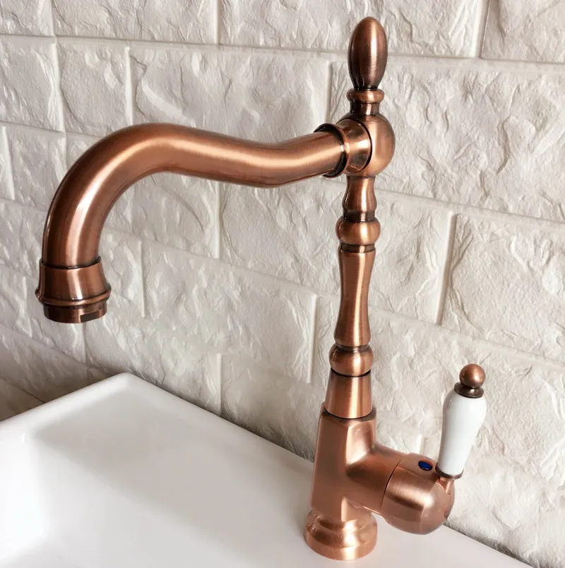 Swivel Spout Water Tap Antique Red Copper Single Handle Single Hole Kitchen Sink & Bathroom Faucet Basin Mixer Tap anf416