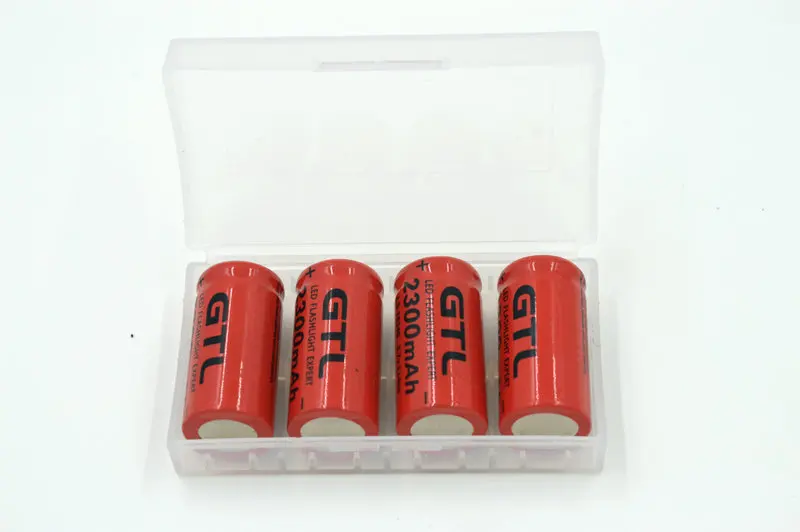 

4pcs/lot 3.7v 2300mAh 16340 CR123A Rechargeable Li-ion Battery Red For LED Flashlight +Battery Storage Boxes Free shipping