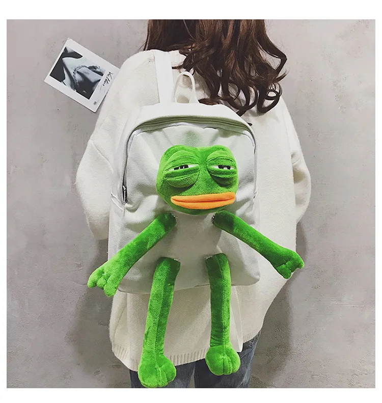 Frog mochila de lona das meninas, estéreo,