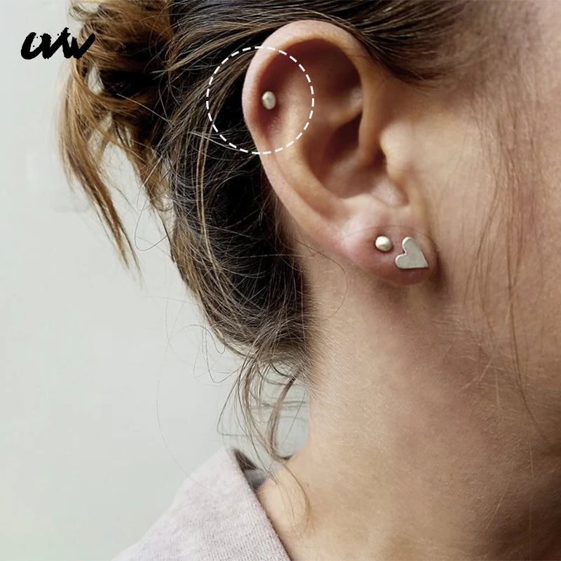 UVW047 2 шт. модные миниатюрные круглые серьги гвоздики из нержавеющей стали