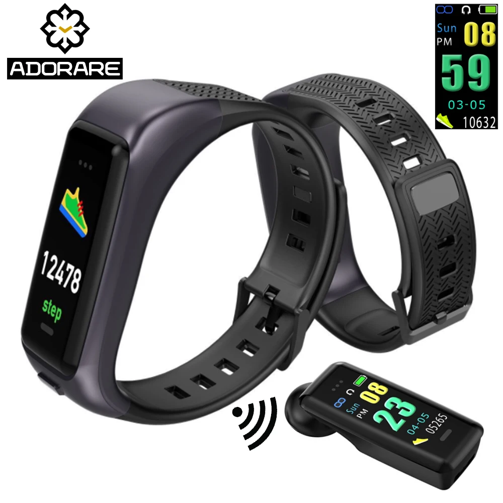 

ADORARE B03 Fitness Watch Bluetooth Earphone With Mic Steps Distance Calorie Activity tracker Heart rate Smart Band Bracelet