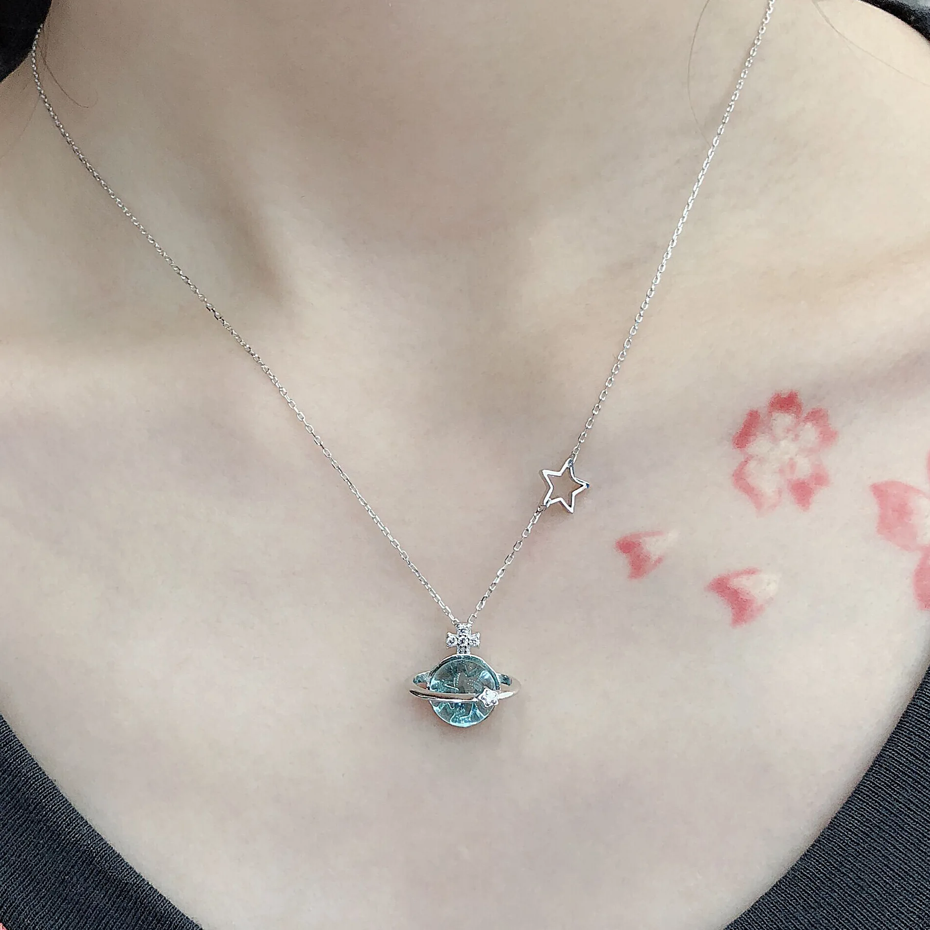 blue planet crystal necklace woman S925 Sterling silver nacklace Jewellery Clavicle chain pendant charms silver jewelry woman