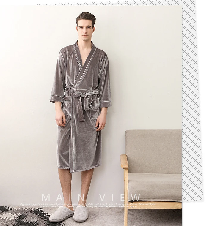 Men Women's Sleep Lounge Robes Gold Velvet  Autumn Nightgrowns Couple Robe Bathrobe Male Female Dressing Gown Lounge Homewear  7 (2)