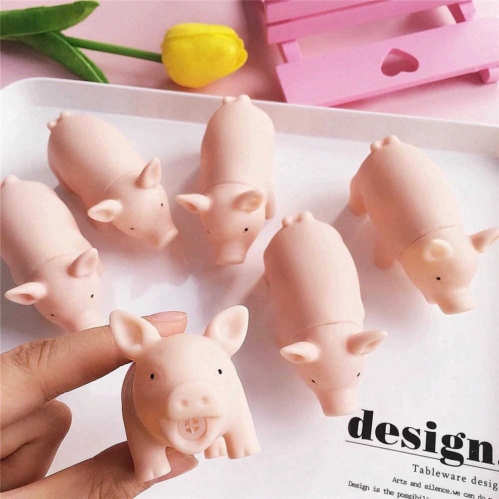 3pcs Kawaii Mini Pink Pig Squeeze Gags Joke belt Vioce Fun Stress Relief Toys Slow Rising Kids Cartoon Gift Props Decoration