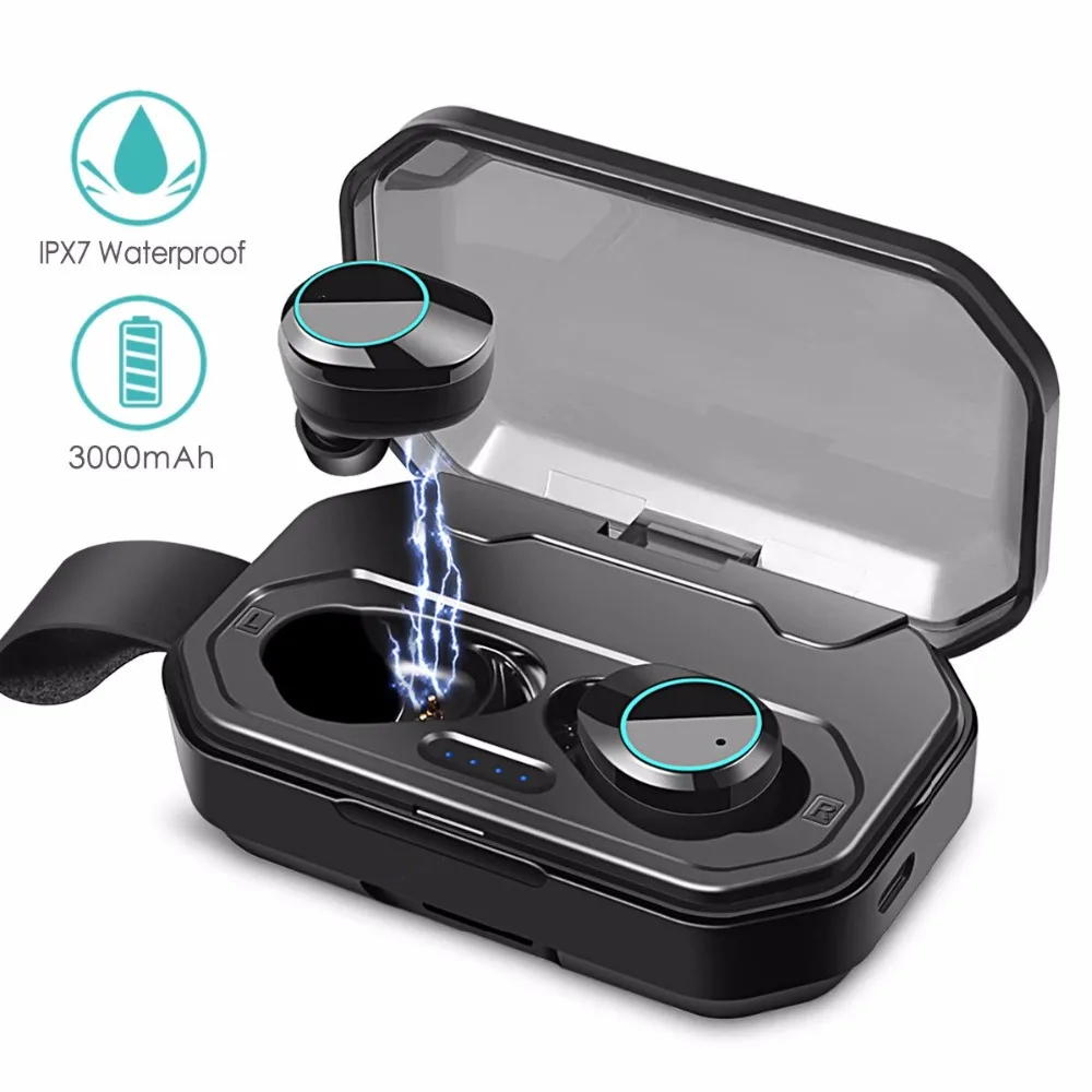 

Mini True Wireless Bluetooth Headphones V5.0 with Mic Stereo Noise Cancelling in-Ear Earphones IPX6 Sweatproof Sports Headsets