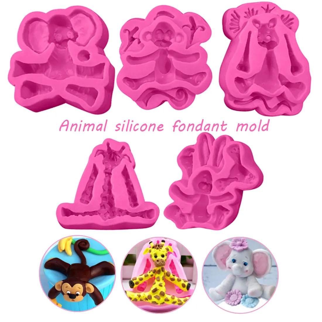 

Sugar Craft Chocolate Cake Fondant Silicone Mold Elephant Giraffe Lion Rabbit Monkey Animals Mold DIY Cake Decorating Tools