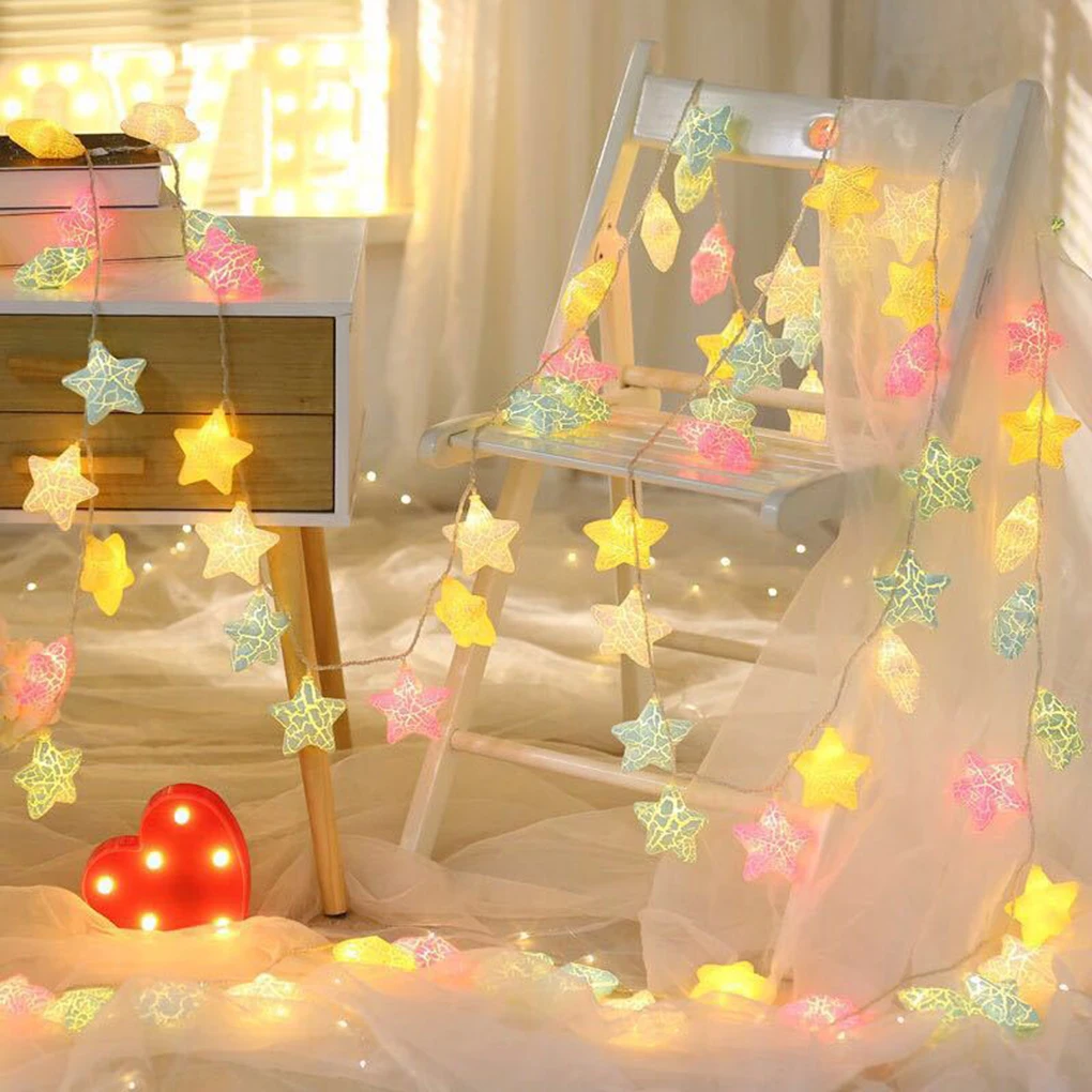 

1.6M 10 Lamps Colorful Crack Star LED String Lights Battery Powered Christmas Home Decor Accessories
