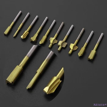 

10Pcs Titanium Router Wood Milling Cutter Bits Fits Rotary Tool Set 1/8" Shank