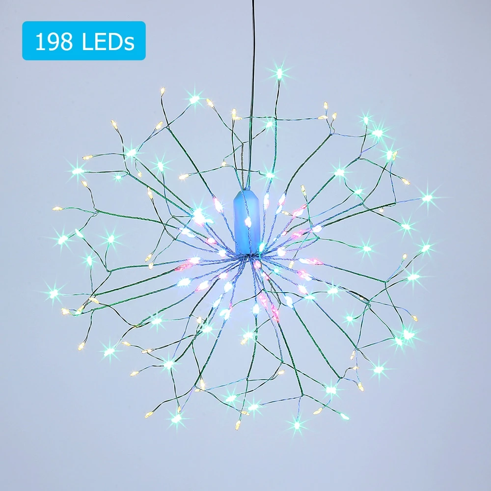 DIY формы Регулируемый Яркость освещение Струны для Рождество День рождения 198 светодиоды висит Starburst свет с удаленным Управление