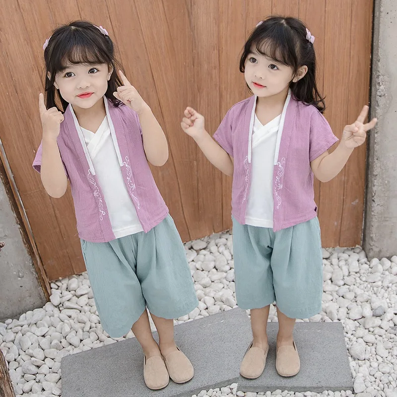 CROAL CHERIE Girls Clothing Sets 2019 Summer Cotton Linen  Two PCS T-shirts + Pants Children Sets Casual Fashion Girls Clothes (8)