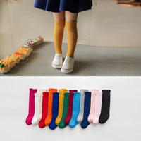 YWHUANSEN 1 Pair Spring  Autumn Winter Cotton Lace Double Needle Children Breathable Socks Solid Baby Girls Knee Socks School 2
