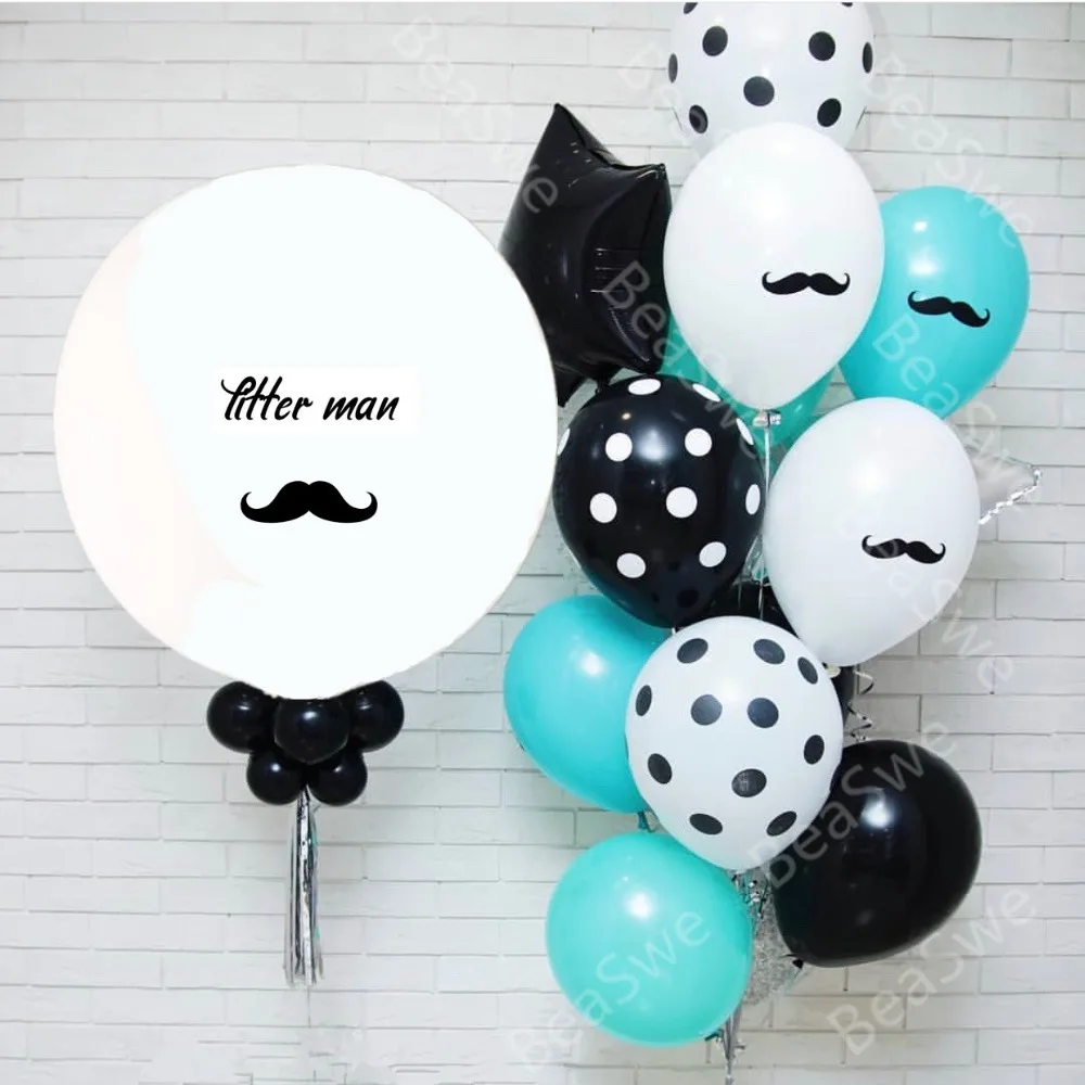 

26pcs/lot 36inch white black transparent latex balloon with star spot balls globos theme party baby boy birthday decor helium