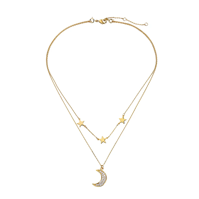 

HuaZ Europe and America Fashion Elegant Double Layer Zircon Star Moon Temperament Necklace