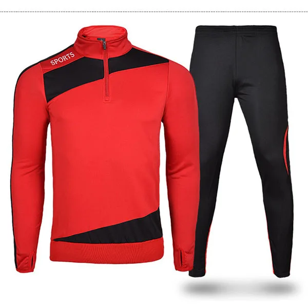 Спортивная одежда для футбола, комплекты из Джерси, длинная куртка и штаны, спортивные костюмы для мальчиков и мужчин, футбольные тренировочные костюмы для бега, одежда для родителей и детей - Цвет: Red
