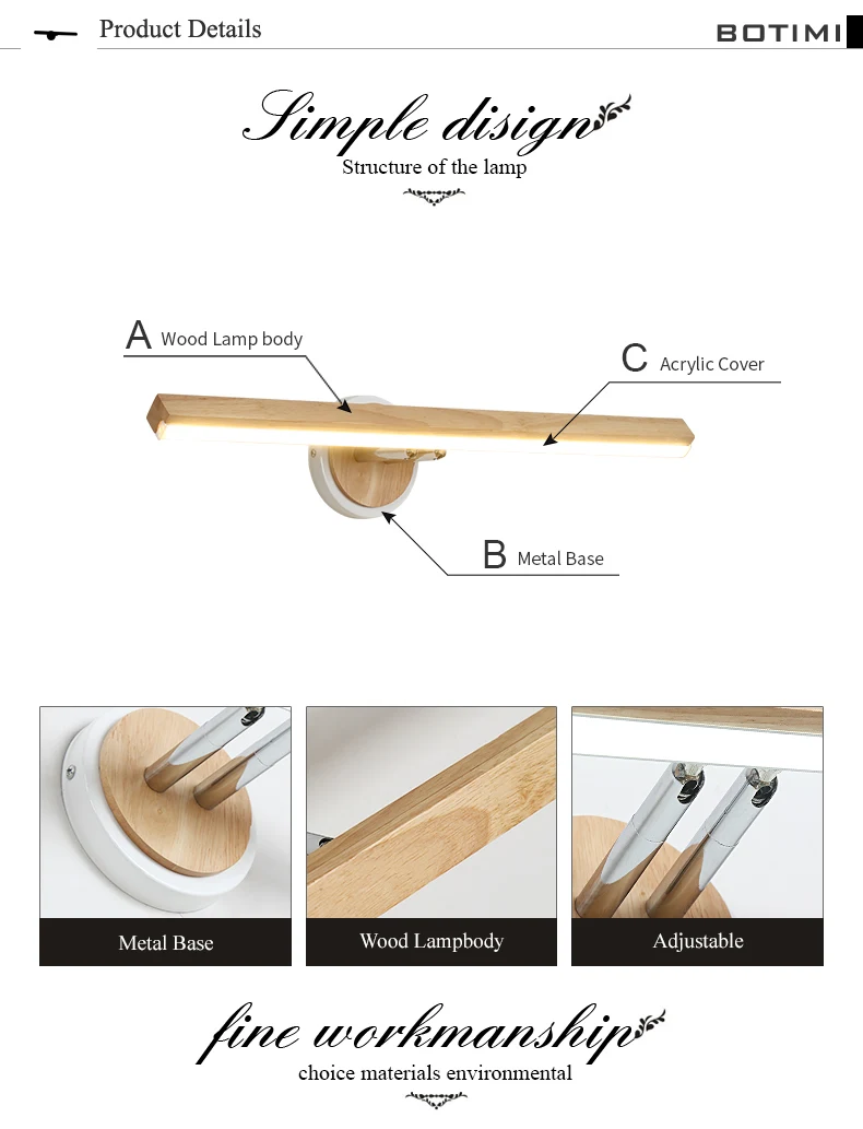 BOTIMI LED Wall Lamp For Bedroom Modern Mirror Lights Wooden Wall Sconce Wood Luminaira Bedside Lights Wall Mount Reading Light BOTIMI LED Wall Lamp For Bedroom Modern Mirror Lights Wooden Wall Sconce Wood Luminaira Bedside Lights Wall Mount Reading Light