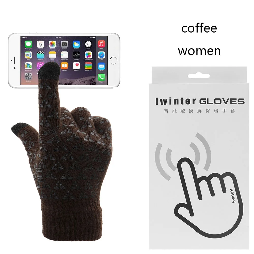 women coffee Новая мода, 1 пара, вязаные перчатки, мужские, зимние, теплые, с флисовой подкладкой, теплые, вязаные перчатки, для улицы, WarmerAccessories - Цвет: women coffee