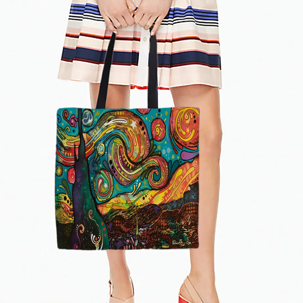 Abstract Painting Printed Canvas Tote Casual Beach Bags Large Capacity Women Single Shopping Bag