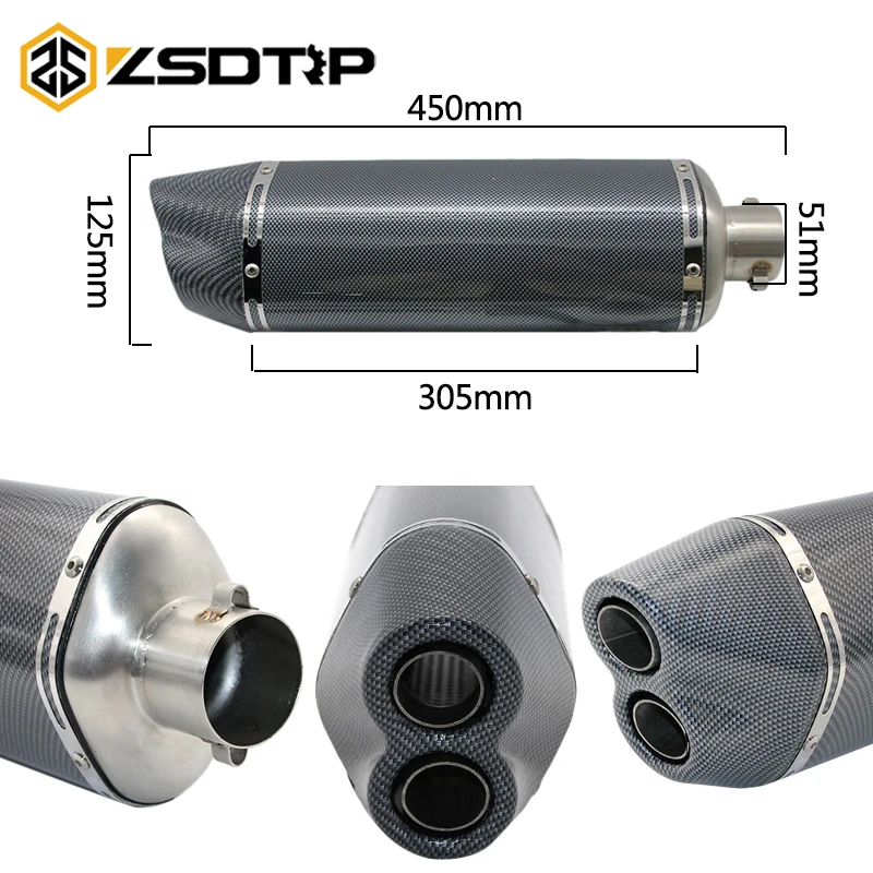 

ZSDTRP 51mm Akrapovic Motorcycle Exhaust Muffler Pipe 250cc 350cc 600cc escape moto For tmax530 msx125 gsr600 CBR250 CB400 600