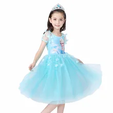 Платье принцессы Эльзы из мультфильма «Холодное сердце»; летнее платье с короткими рукавами для девочек; кружевное платье с объемной вышивкой для танцев и выпускного вечера; платье с героями мультфильмов