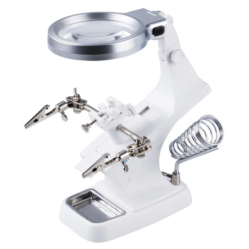 LED Clamp Soldering Iron Stand Helping Hands Magnifying Glass Magnifier