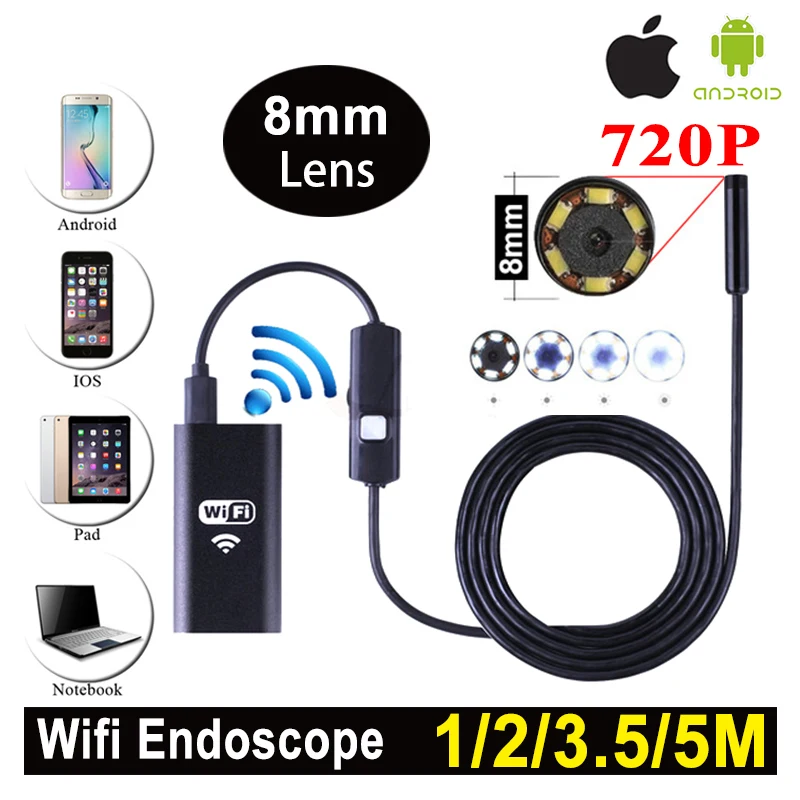 Waterproof 1m 2m 5m Wifi Endoscope Camera 720P Android For Iphone