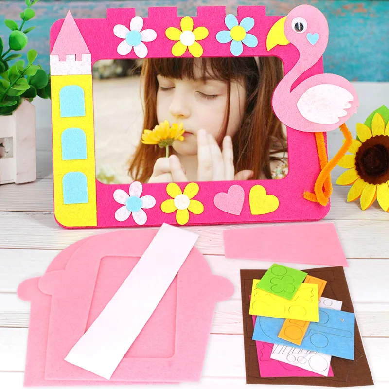 Bricolage enfants artisanat Kits 6 pouces feutre Photo cadre maternelle à la main décoration jouets pour enfants Animal Lion oiseau girafe motif