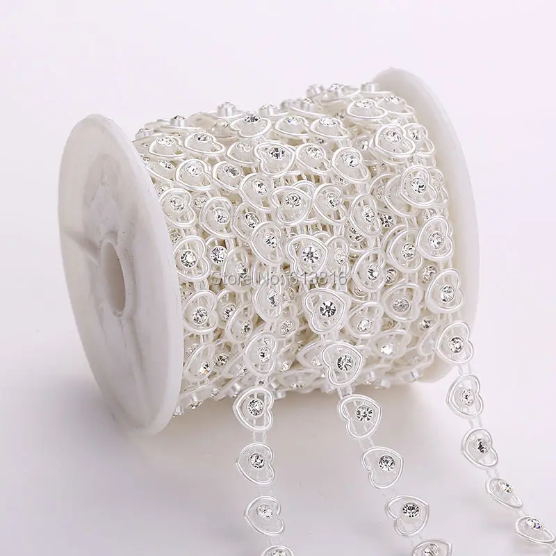 

10yards Rhinestone Sewing Trim Flat Back Plastic ABS Pearl Beads String Beads Ivory Heart Shape Crystal Chain For Wedding Dress