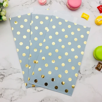 

100pcs Grey Foil Gold Polka Dot Paper Bags Candy Gift Snack Packing Bags for Birthday Wedding Baby Shower Party Kids Treat Bags