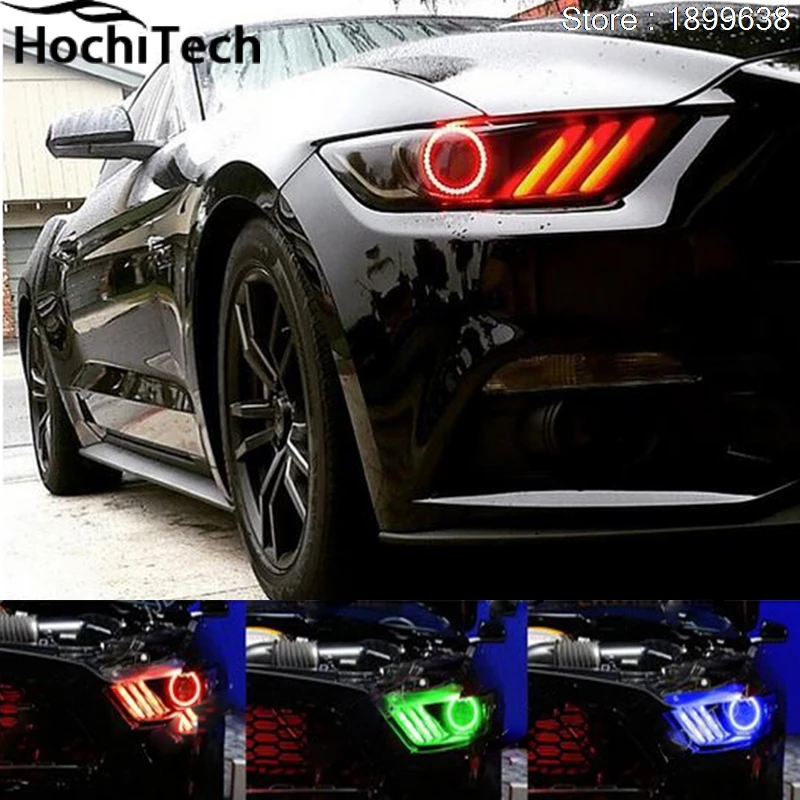 Для Ford Mustang 2015 2016 2017 RGB СВЕТОДИОДНЫХ фар кольца halo angel demon eyes с пульта