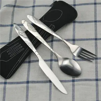3/8Pcs/Set Stainless Steel Fork Spoon Cutlery Set Steak Knife Fork Spoon Portable Camping Bag Picnic Outdoor Tableware with bag portable pocket stainless steel folding fork spoon knife dinner set random color