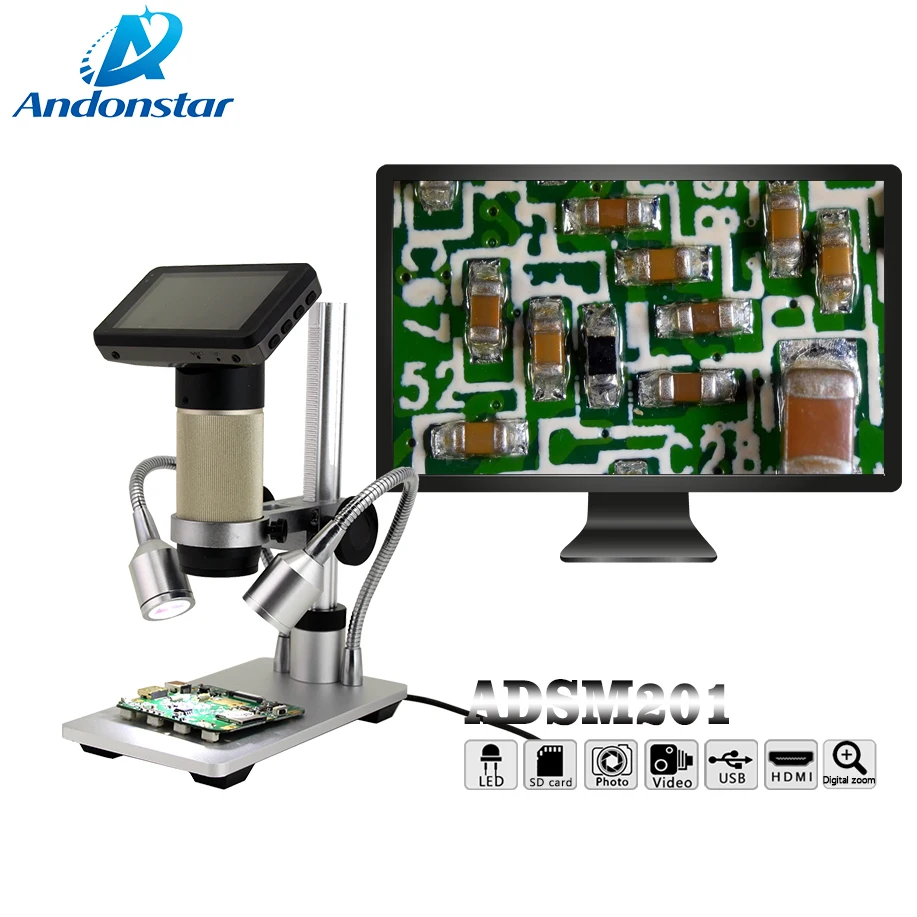 Andonstar Digital USB/HDMI Microscope ADSM201 3-inch Display DIY Eletronics THT SMD Tool For Phone Repair SMT PCB Soldering