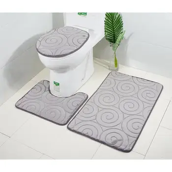 

Three Pieces Embossed Bathroom Mat Set Comfortable Water Absorbent Soft U-shape Carpets Toilet Seat Lid Cover