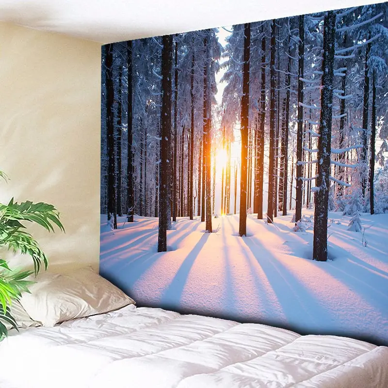 Us 6 99 50 Off Hippie Boho Decor Tapestry Wall Hanging Sunshine Forest Snow Scenery Christmas Decorative Wall Carpets Couch Blanket 200cmx150cm In