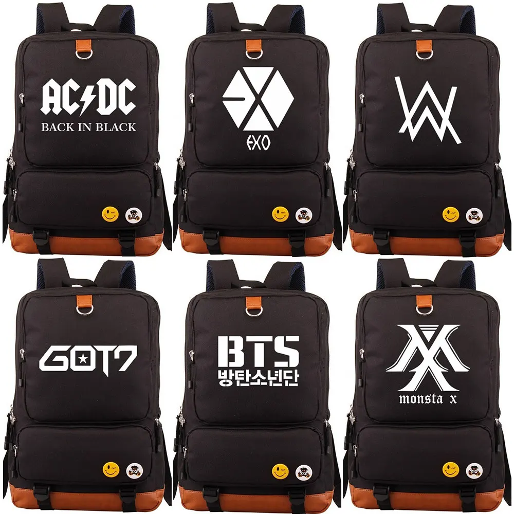 Музыка DJ Alan Walker EXO GOT7 AC/DC для мальчиков и девочек школьная сумка Для женщин Bagpack подростков ранцы холст Для мужчин студент рюкзак