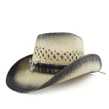 Ручная работа плетеная Солома для женщин и мужчин полые западная ковбойская шляпа леди папа сомбреро Hombre Cowgirl Джаз шапки размер 56-58 см