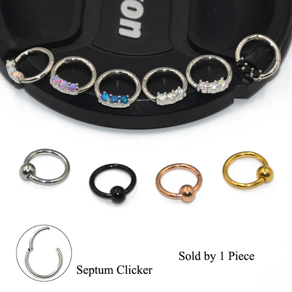 

1Piece Surgical Steel Opal Zircon Segment Hoop Rings Septum Clicker Nose Lip Piercing Ear Helix Cartilage Rings Body Jewelry