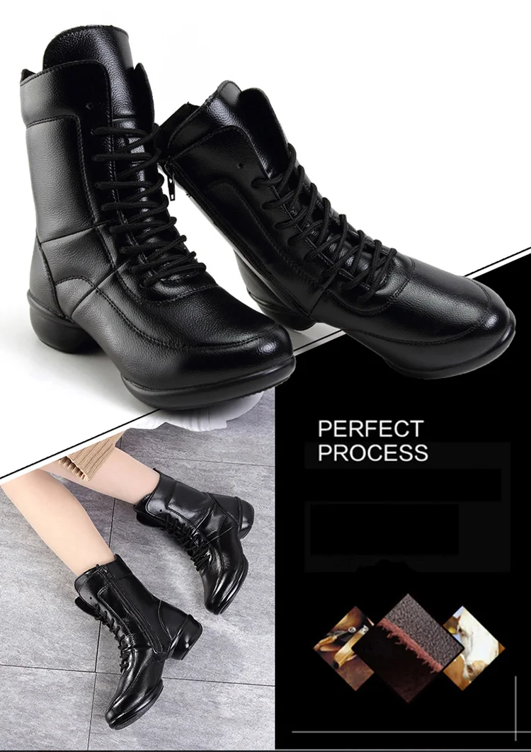 Brand New Genuine Leather Boots For Women Casual Shoes Square Heel Winter Shoes Woman Ankle Boots Botas Dance Shoes Black XZ65 (8)