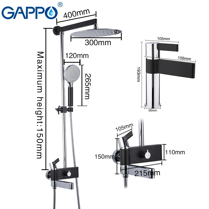GAPPO Душевая система, латунный водопроводный кран, хромированный и черный смеситель для ванны, душевой набор с раковиной, кран для ванной, смесители для душа