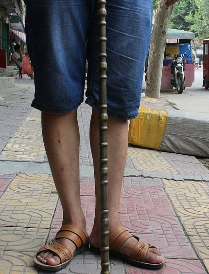

34" Old China Bronze Wealth Fish Arowana Statue Auspicious Walking stick cane